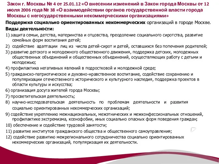 Закон г. Москвы № 4 от 25.01.12 «О внесении изменений в