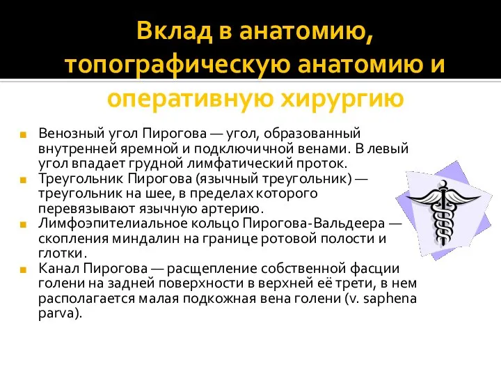 Вклад в анатомию, топографическую анатомию и оперативную хирургию Венозный угол Пирогова