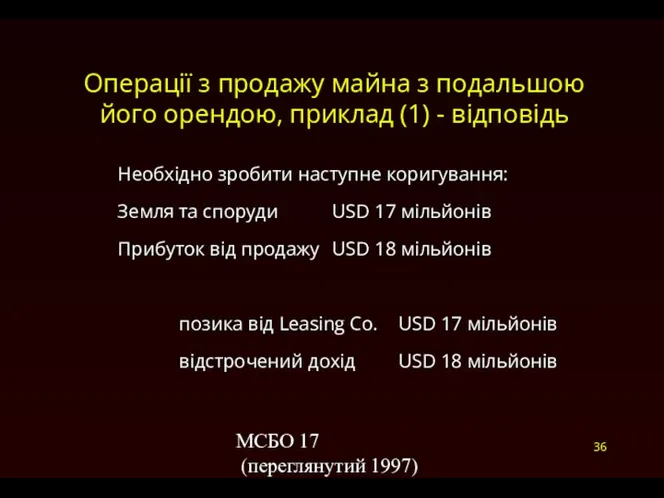 МСБО 17 (переглянутий 1997) Операції з продажу майна з подальшою його