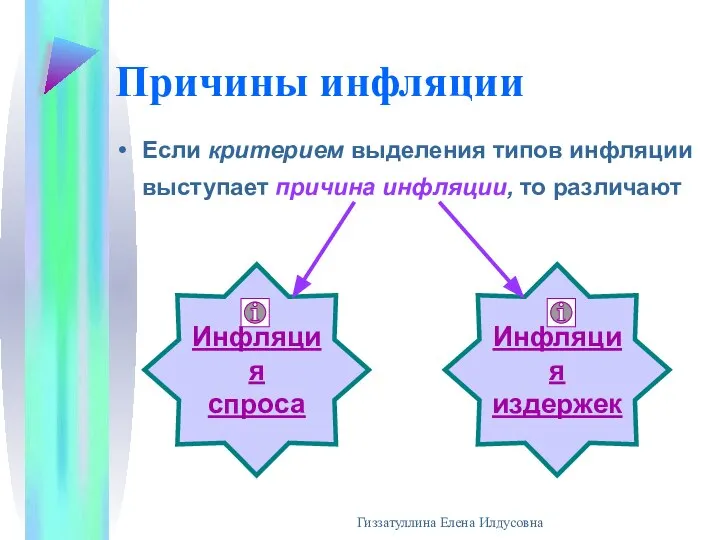 Гиззатуллина Елена Илдусовна Причины инфляции Если критерием выделения типов инфляции выступает