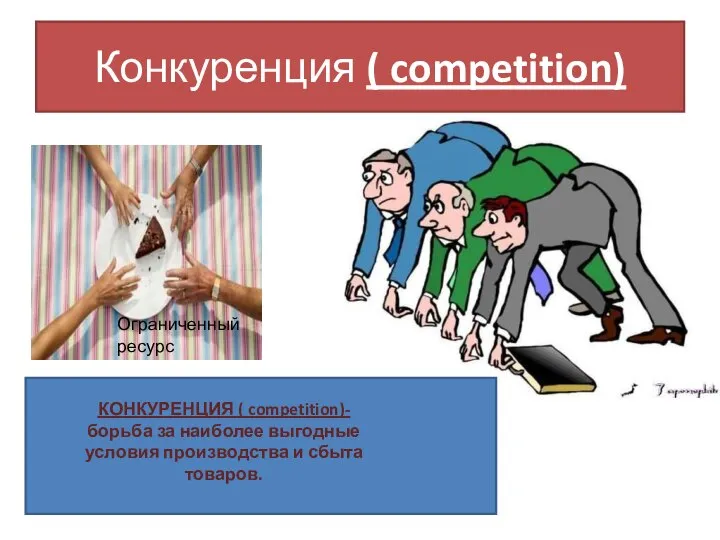 Конкуренция ( competition) Ограниченный ресурс КОНКУРЕНЦИЯ ( competition)- борьба за наиболее