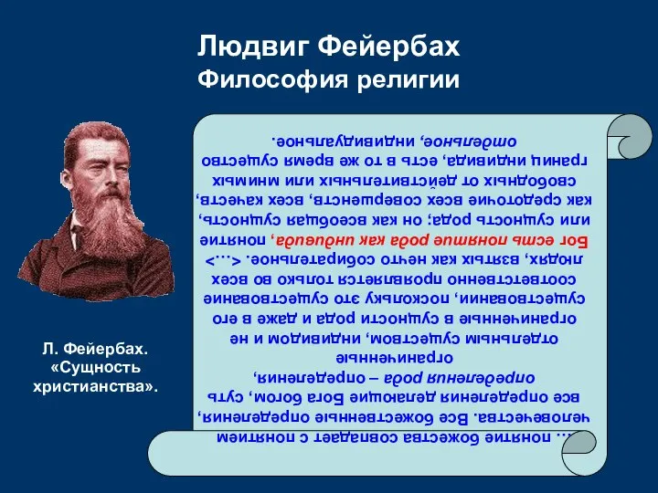 Людвиг Фейербах Философия религии … понятие божества совпадает с понятием человечества.