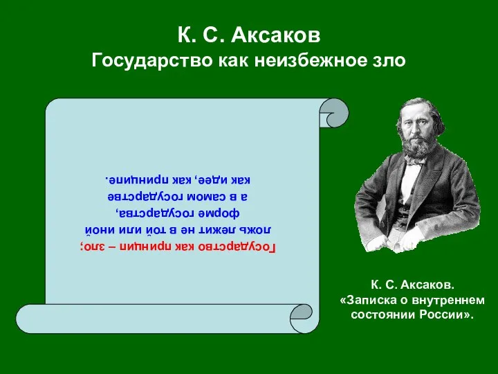 К. С. Аксаков Государство как неизбежное зло Государство как принцип –