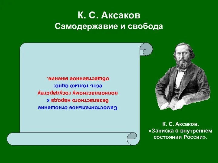 К. С. Аксаков Самодержавие и свобода Самостоятельное отношение безвластного народа к