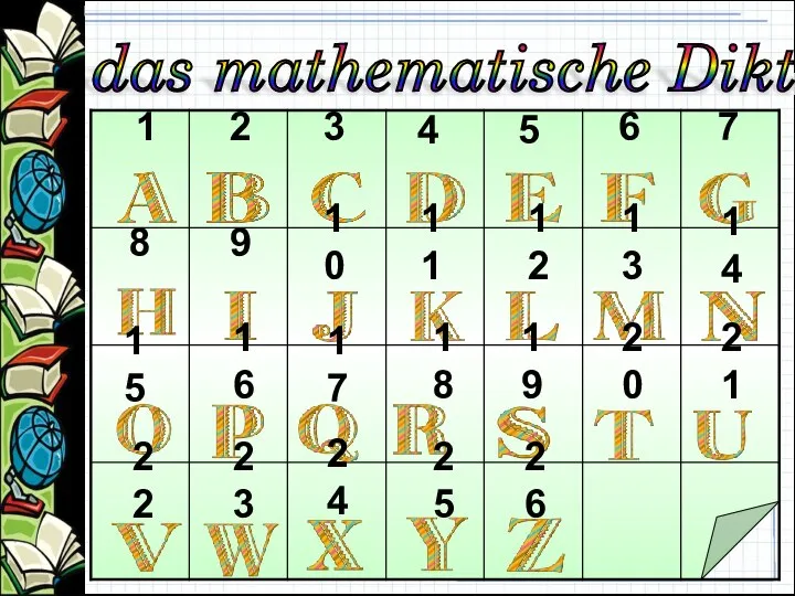 das mathematische Diktat! 1 2 3 4 5 6 7 8