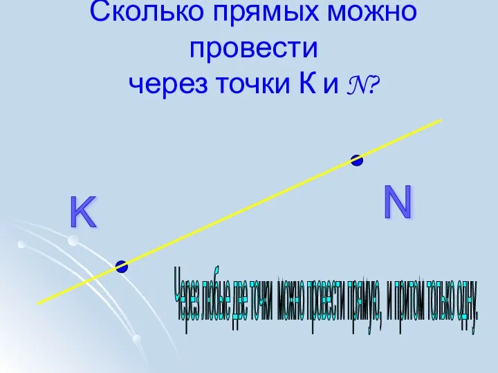 Сколько прямых можно провести через точки К и N? K N