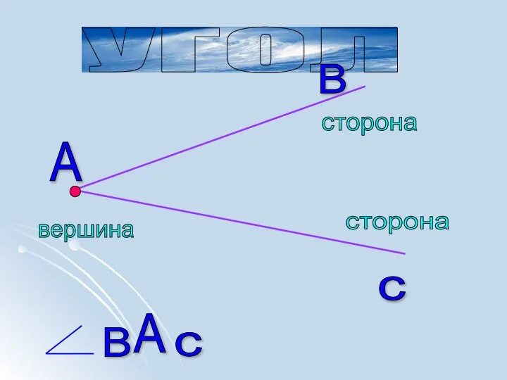 УГОЛ А В с вершина сторона сторона В А с