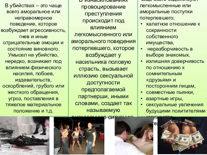 Провоцирующее поведение В убийствах – это чаще всего аморальное или неправомерное