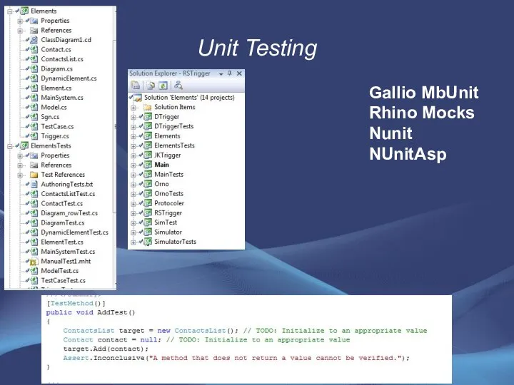 Unit Testing Gallio MbUnit Rhino Mocks Nunit NUnitAsp
