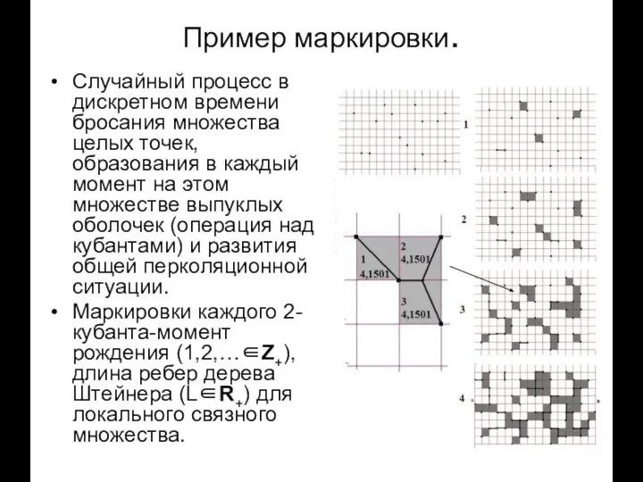 Пример маркировки. Случайный процесс в дискретном времени бросания множества целых точек,
