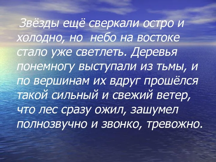 Звёзды ещё сверкали остро и холодно, но небо на востоке стало