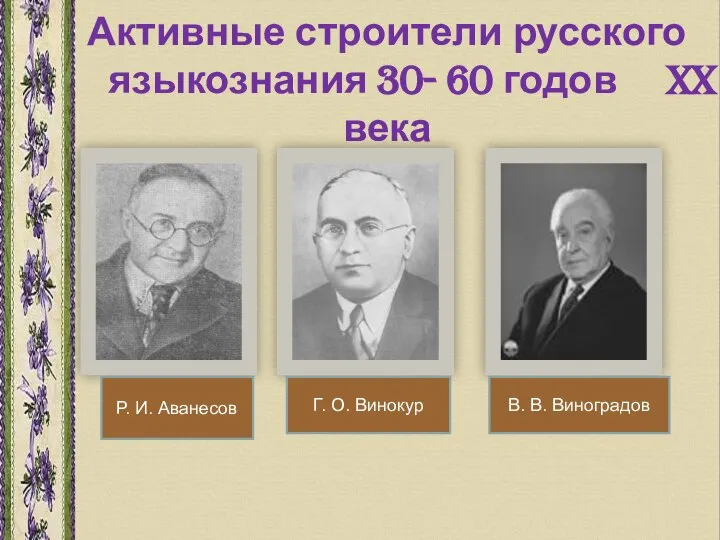 Активные строители русского языкознания 30- 60 годов XX века Р. И.