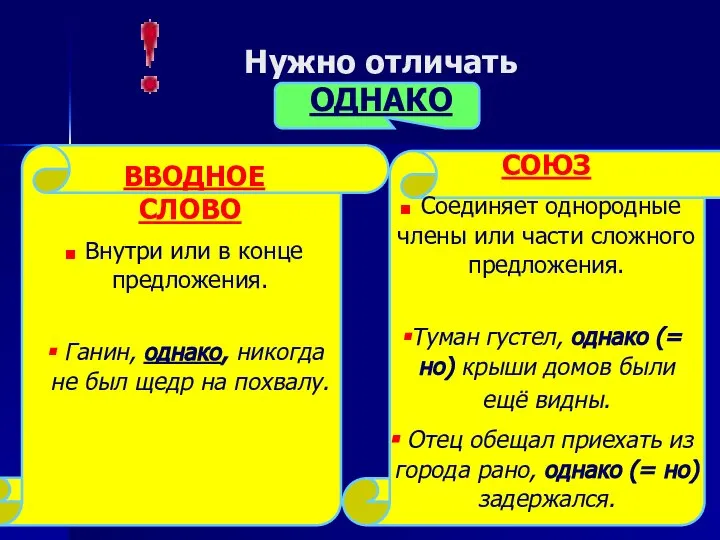 Нужно отличать ОДНАКО ВВОДНОЕ СЛОВО Внутри или в конце предложения. Ганин,