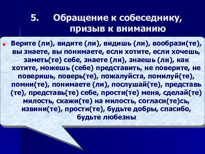 Обращение к собеседнику, призыв к вниманию Верите (ли), видите (ли), видишь