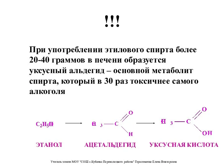 !!! При употреблении этилового спирта более 20-40 граммов в печени образуется