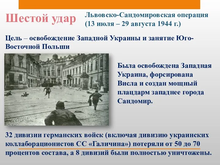 Шестой удар Львовско-Сандомировская операция (13 июля – 29 августа 1944 г.)