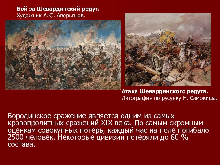 Бородинское сражение является одним из самых кровопролитных сражений XIX века. По