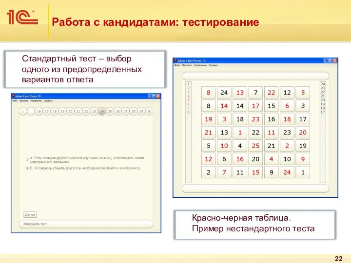 Работа с кандидатами: тестирование Стандартный тест – выбор одного из предопределенных