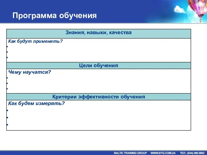 Программа обучения