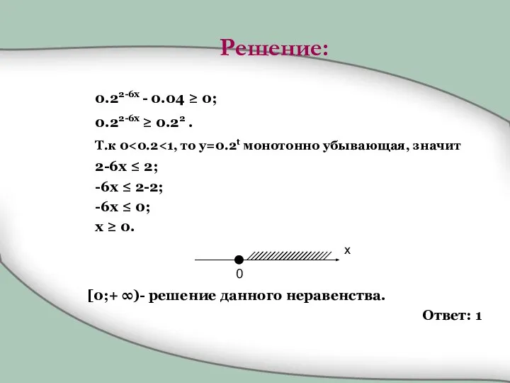 Решение: 0.22-6x - 0.04 ≥ 0; 0.22-6x ≥ 0.22 . Т.к