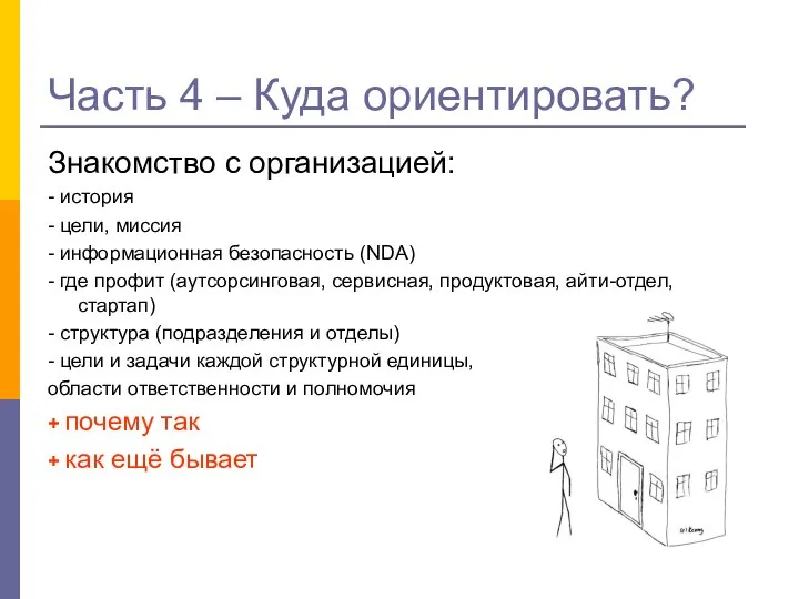 Часть 4 – Куда ориентировать? Знакомство с организацией: - история -