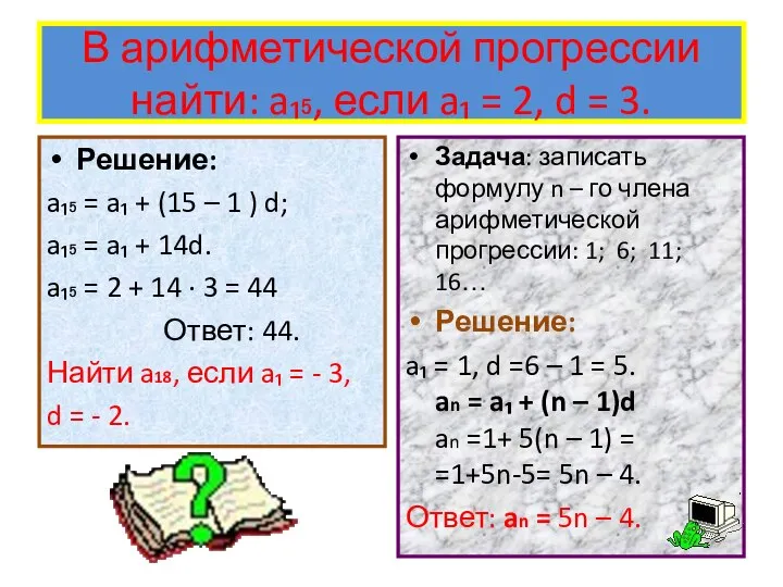 В арифметической прогрессии найти: a₁₅, если a₁ = 2, d =