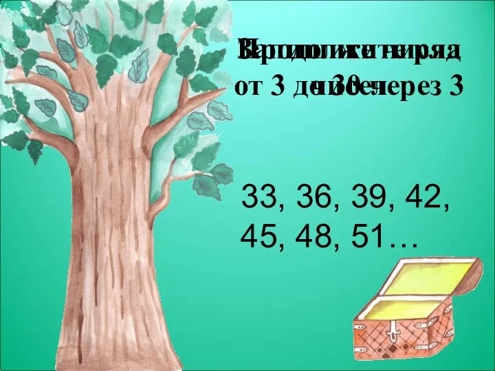 Запишите числа от 3 до 30 через 3 33, 36, 39,