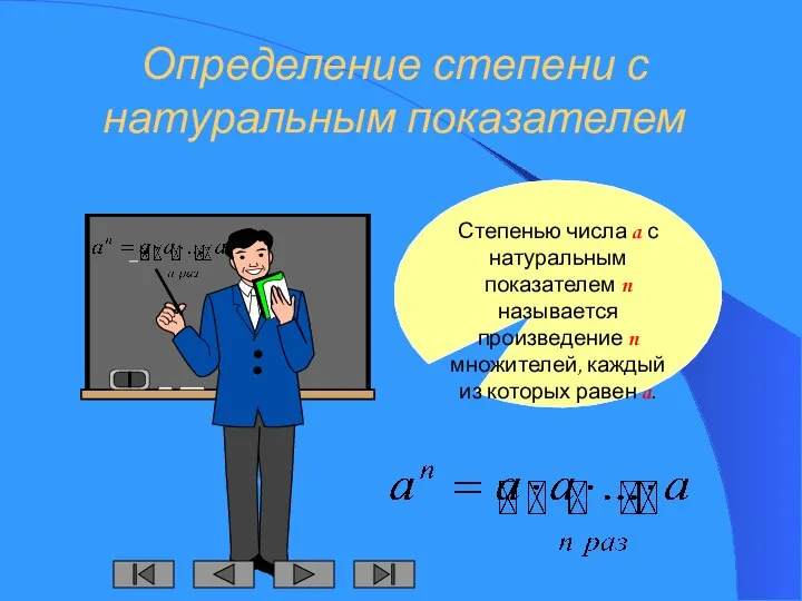 Определение степени с натуральным показателем Степенью числа a с натуральным показателем