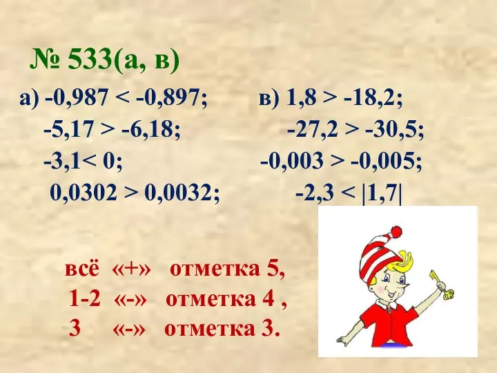 № 533(а, в) а) -0,987 -18,2; -5,17 > -6,18; -27,2 >