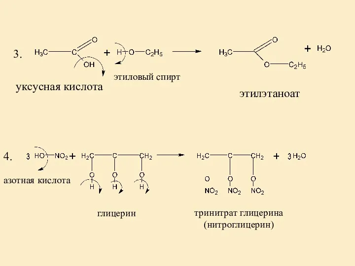 глицерин тринитрат глицерина (нитроглицерин) азотная кислота 3. 4. этиловый спирт уксусная кислота этилэтаноат