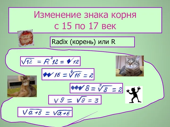 Изменение знака корня с 15 по 17 век Radix (корень) или R