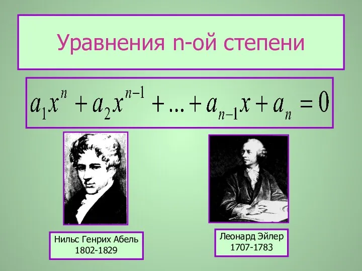 Уравнения n-ой степени Нильс Генрих Абель 1802-1829 Леонард Эйлер 1707-1783