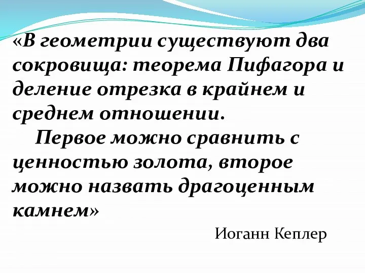 «В геометрии существуют два сокровища: теорема Пифагора и деление отрезка в