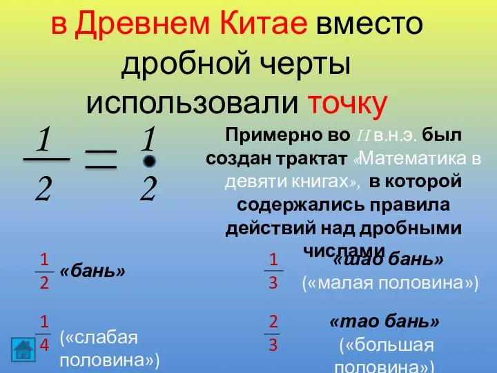 в Древнем Китае вместо дробной черты использовали точку 1 2 1