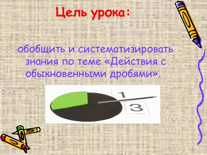 Цель урока: обобщить и систематизировать знания по теме «Действия с обыкновенными дробями».