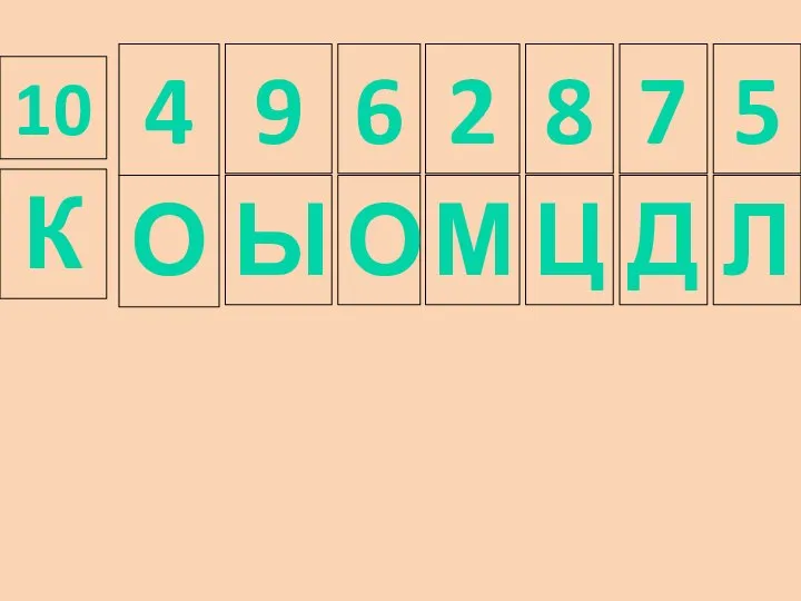 10 К 4 О 6 О 9 Ы 5 Л 2 М 8 Ц 7 Д