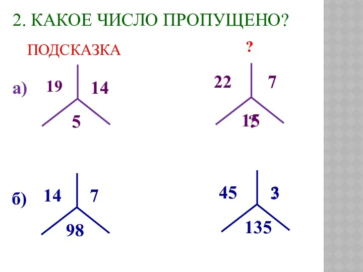 2. КАКОЕ ЧИСЛО ПРОПУЩЕНО? 19 14 5 22 7 ? 15