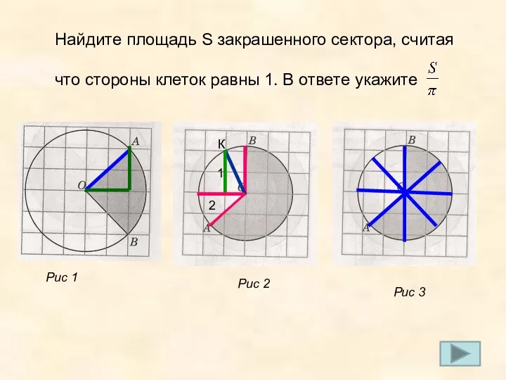 Найдите площадь S закрашенного сектора, считая что стороны клеток равны 1.