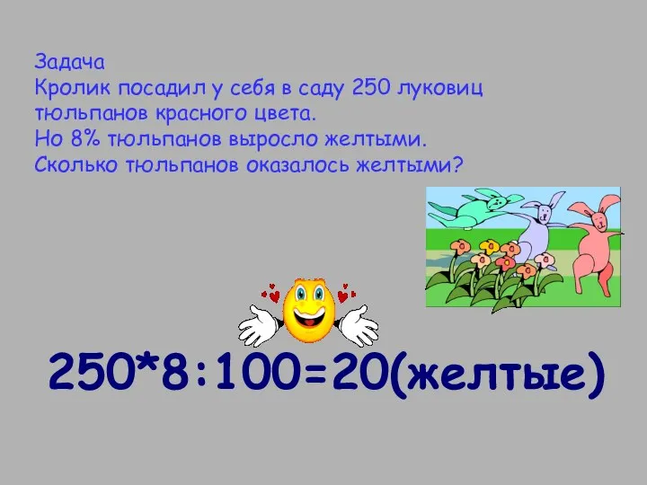 Задача Кролик посадил у себя в саду 250 луковиц тюльпанов красного