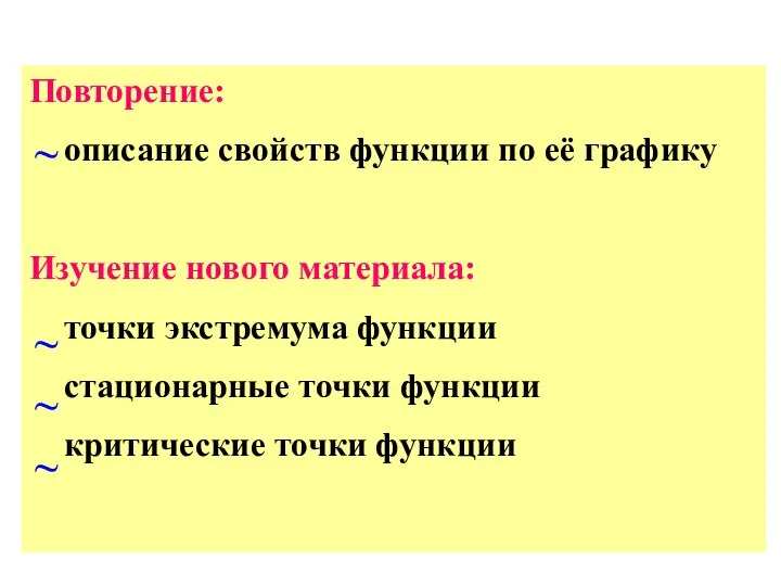 Повторение: описание свойств функции по её графику Изучение нового материала: точки