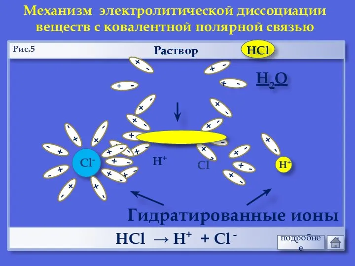 Раствор НCl → Н+ + Cl - Механизм электролитической диссоциации веществ