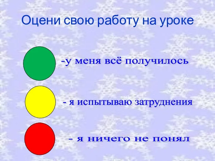 Оцени свою работу на уроке -у меня всё получилось - я