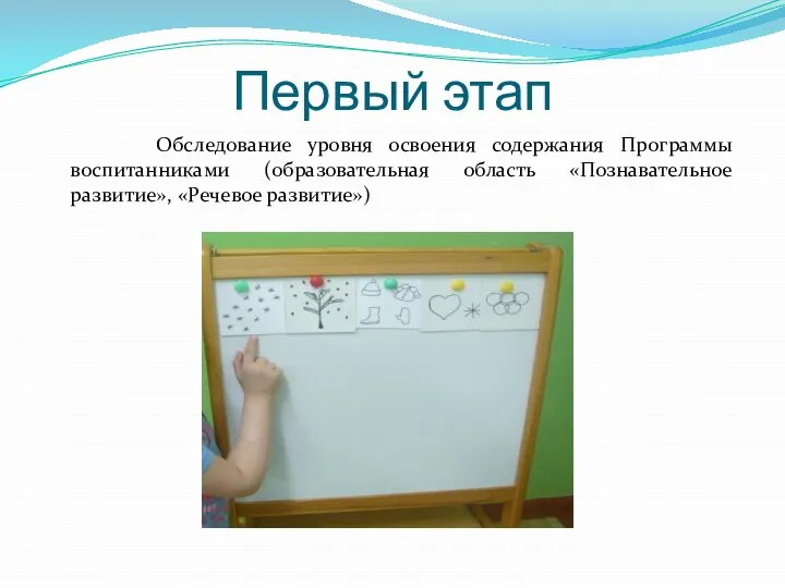 Первый этап Обследование уровня освоения содержания Программы воспитанниками (образовательная область «Познавательное развитие», «Речевое развитие»)