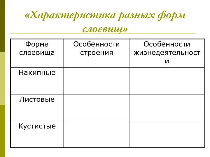 «Характеристика разных форм слоевищ»