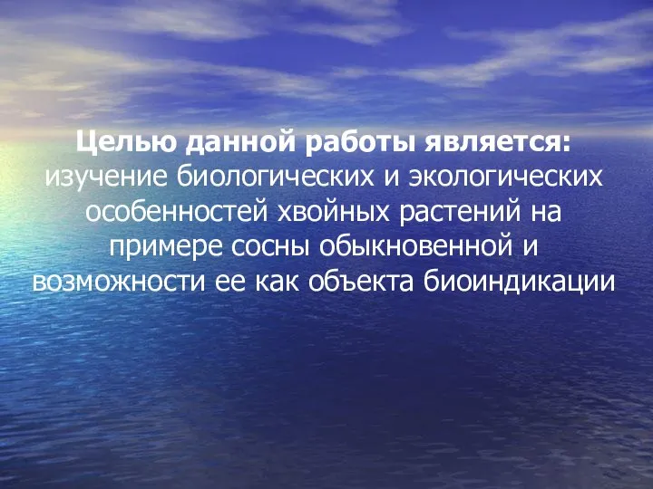 Целью данной работы является: изучение биологических и экологических особенностей хвойных растений