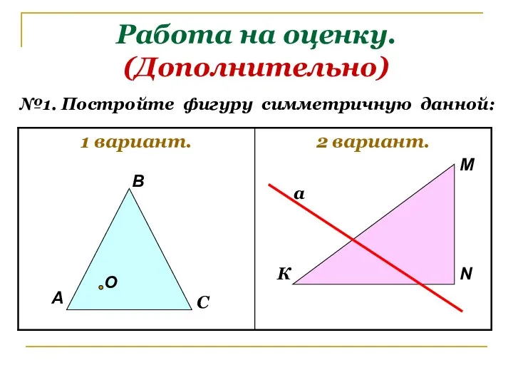 Работа на оценку. (Дополнительно) №1. Постройте фигуру симметричную данной: А В