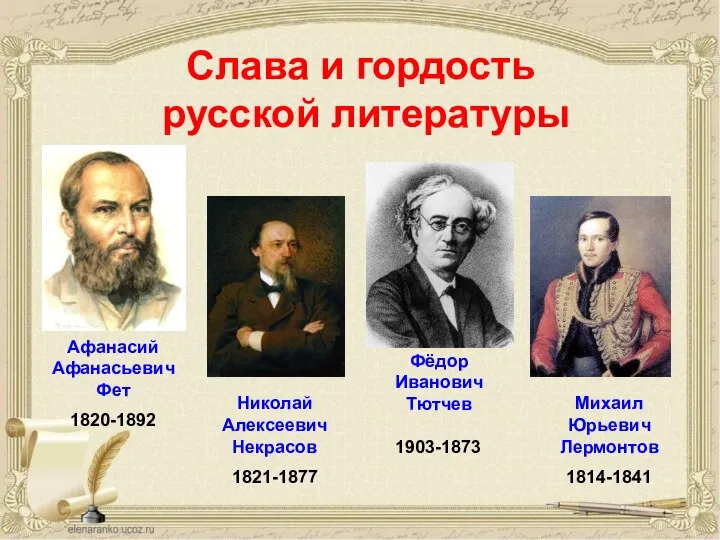 Слава и гордость русской литературы Михаил Юрьевич Лермонтов 1814-1841 Николай Алексеевич