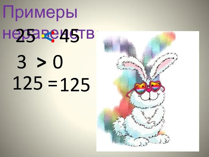 Примеры неравенств: 25 45 . . . 0 3 > 125 = 125