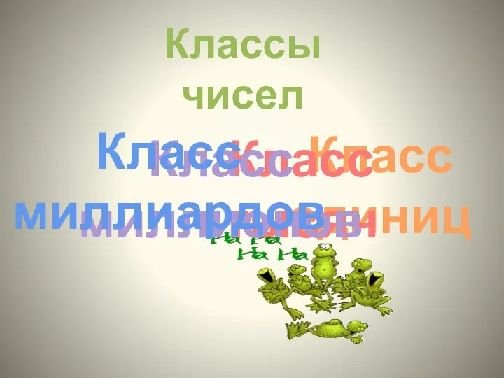 Классы чисел Класс единиц Класс тысяч Класс миллионов Класс миллиардов