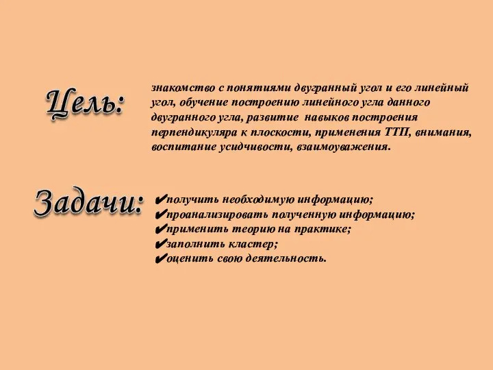 знакомство с понятиями двугранный угол и его линейный угол, обучение построению